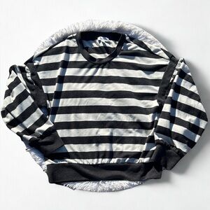 Evereve Crewneck Gray and Cream Striped Sweatshirt with Drop Sleeves Size Large